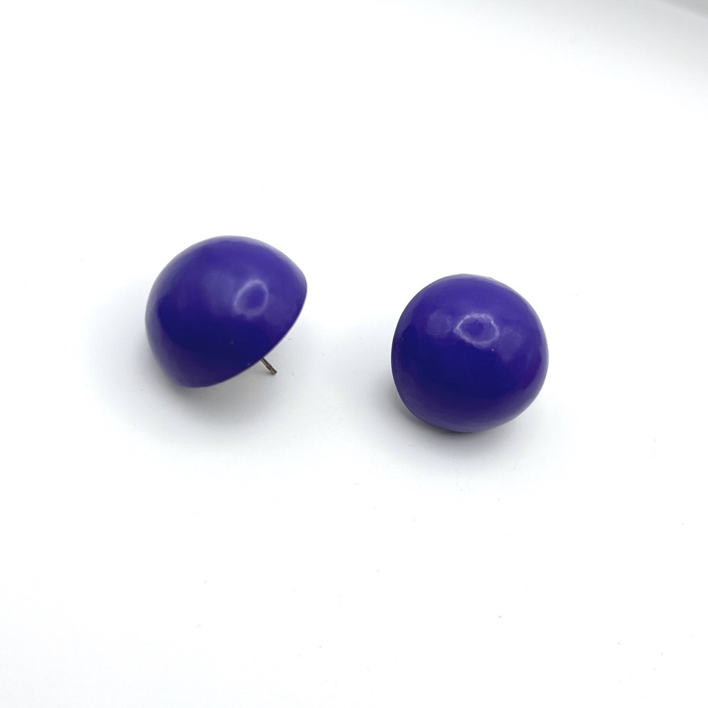 Vintage Purple Dome Stud Earrings Large 1 Inch Round Resin Button Style Bold